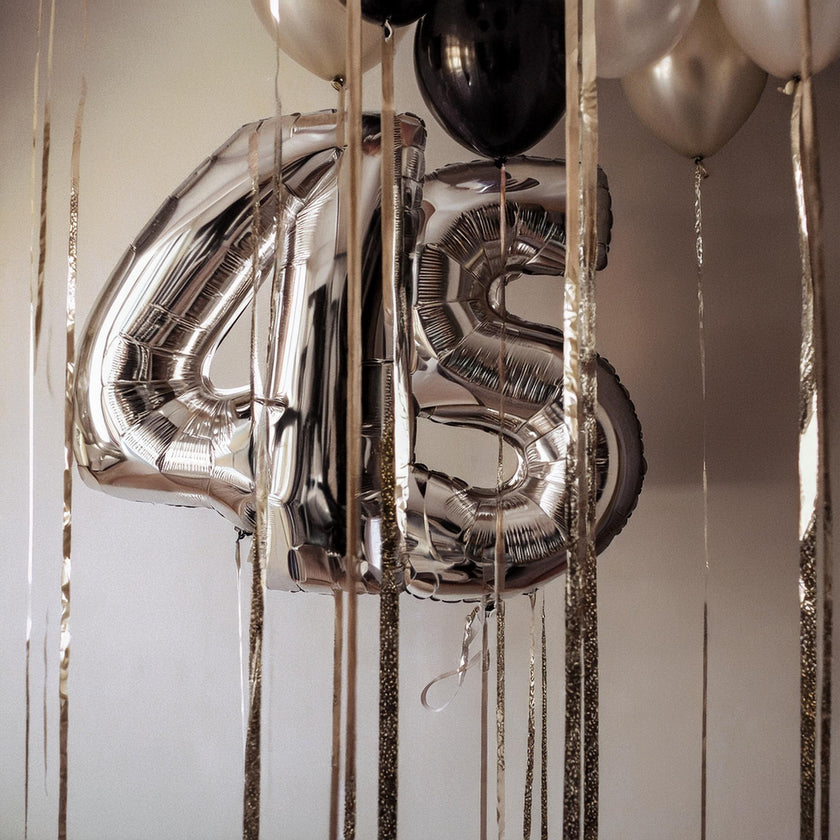 2 Balloon Numbers + 15 Ceiling Balloons with Special Ribbons