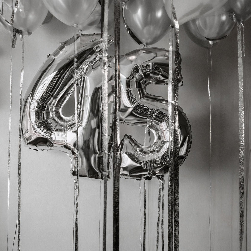 2 Balloon Numbers + 15 Ceiling Balloons with Special Ribbons